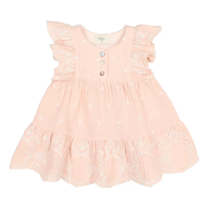 Búho Robe Brodée Mousseline Bébé | Rose pâle
