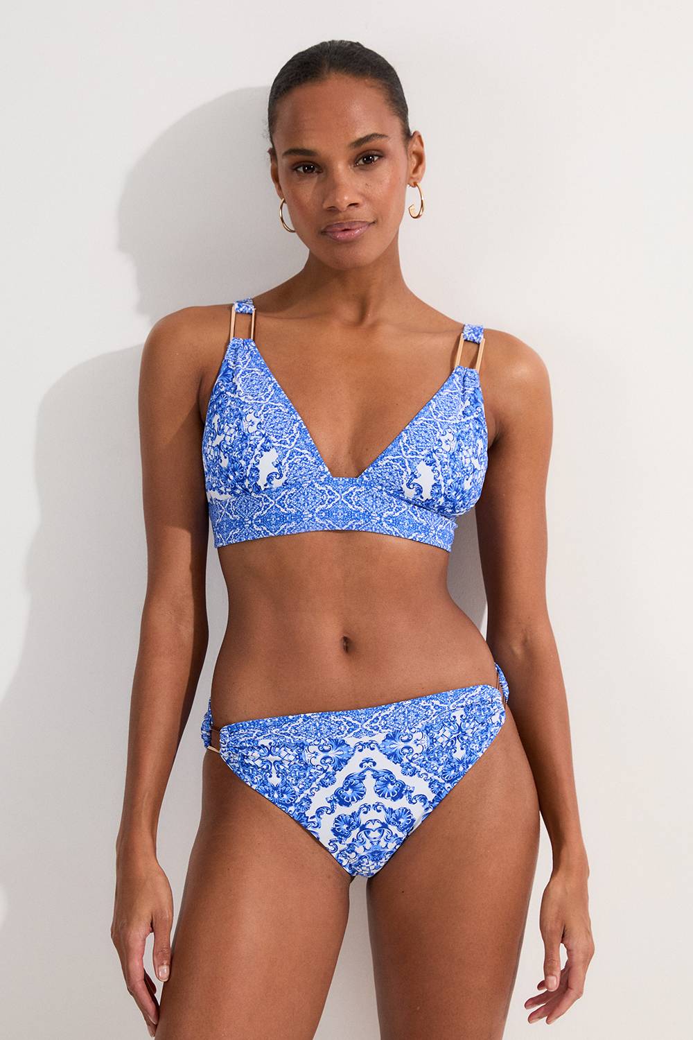 KarenMillen Bas de bikini à imprimé foulard bleu