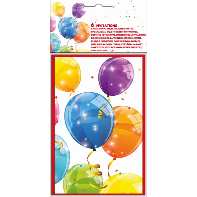 6 Einladungskarten - Luftballons - ca. 10 x 15 cm