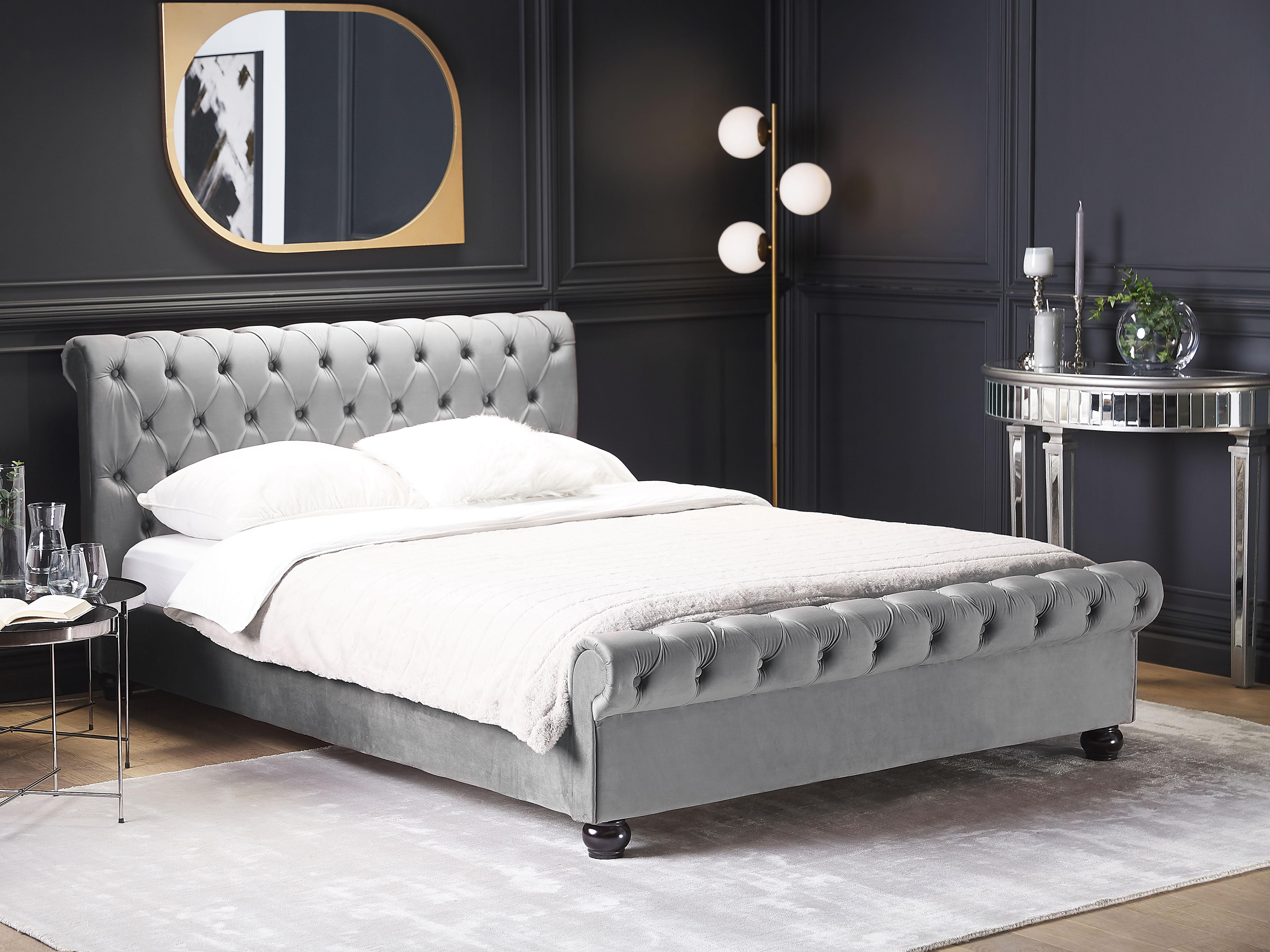 Bed Fluweel AVALLON 180 x 200 cm Grijs