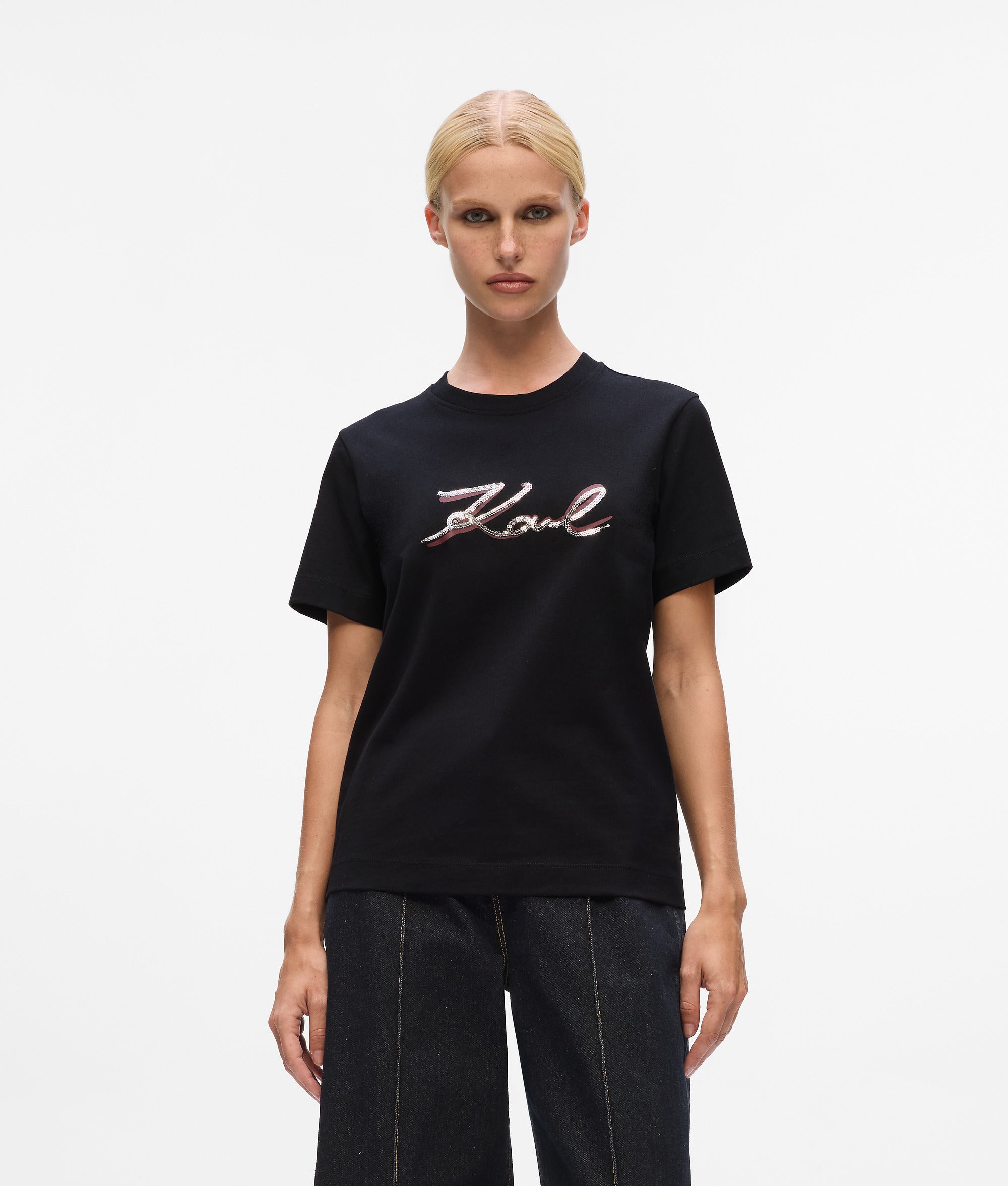 Signature T-shirt met pailletten