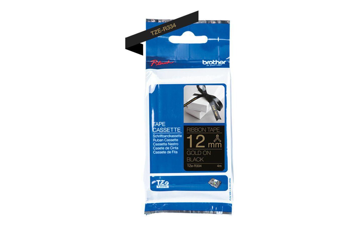 Beschriftungsband TZe-R334 Gold auf Schwarz12 mm-Beschriftungsband für Etikettendrucker