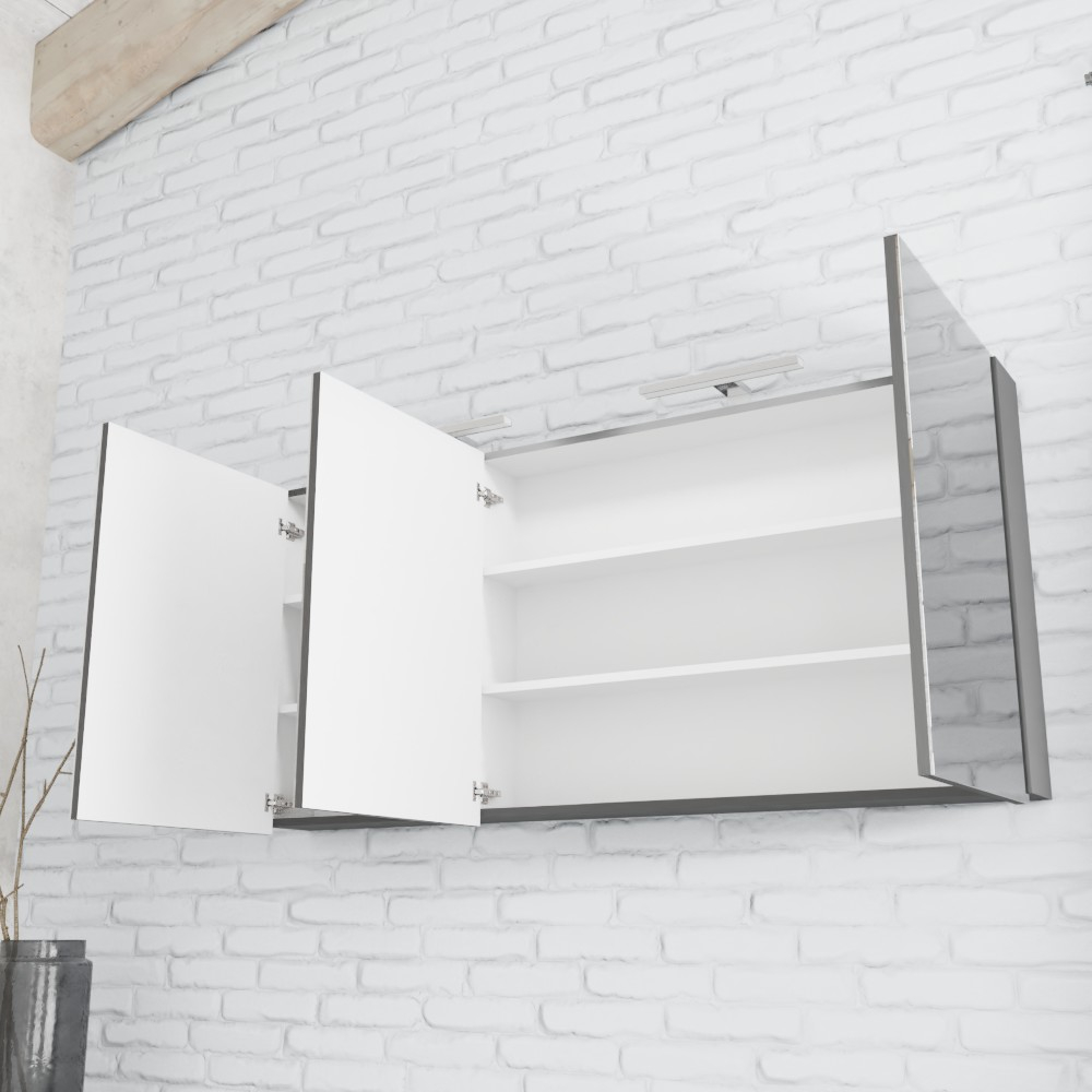 Zaro Beam antraciet spiegelkast 150x70x16cm 3 deuren