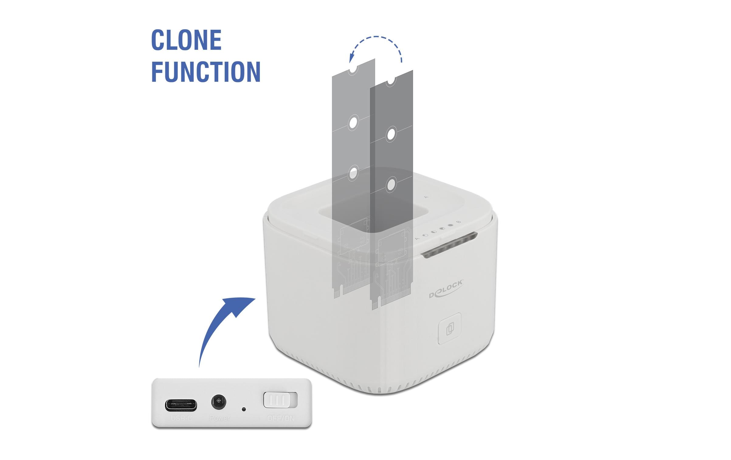 Dockingsstation M.2 NVME SSD Klon Station<br>Delock M.2 Dockingstation für 2 x M.2 NVMe PCIe SSD mit Klon Funktion