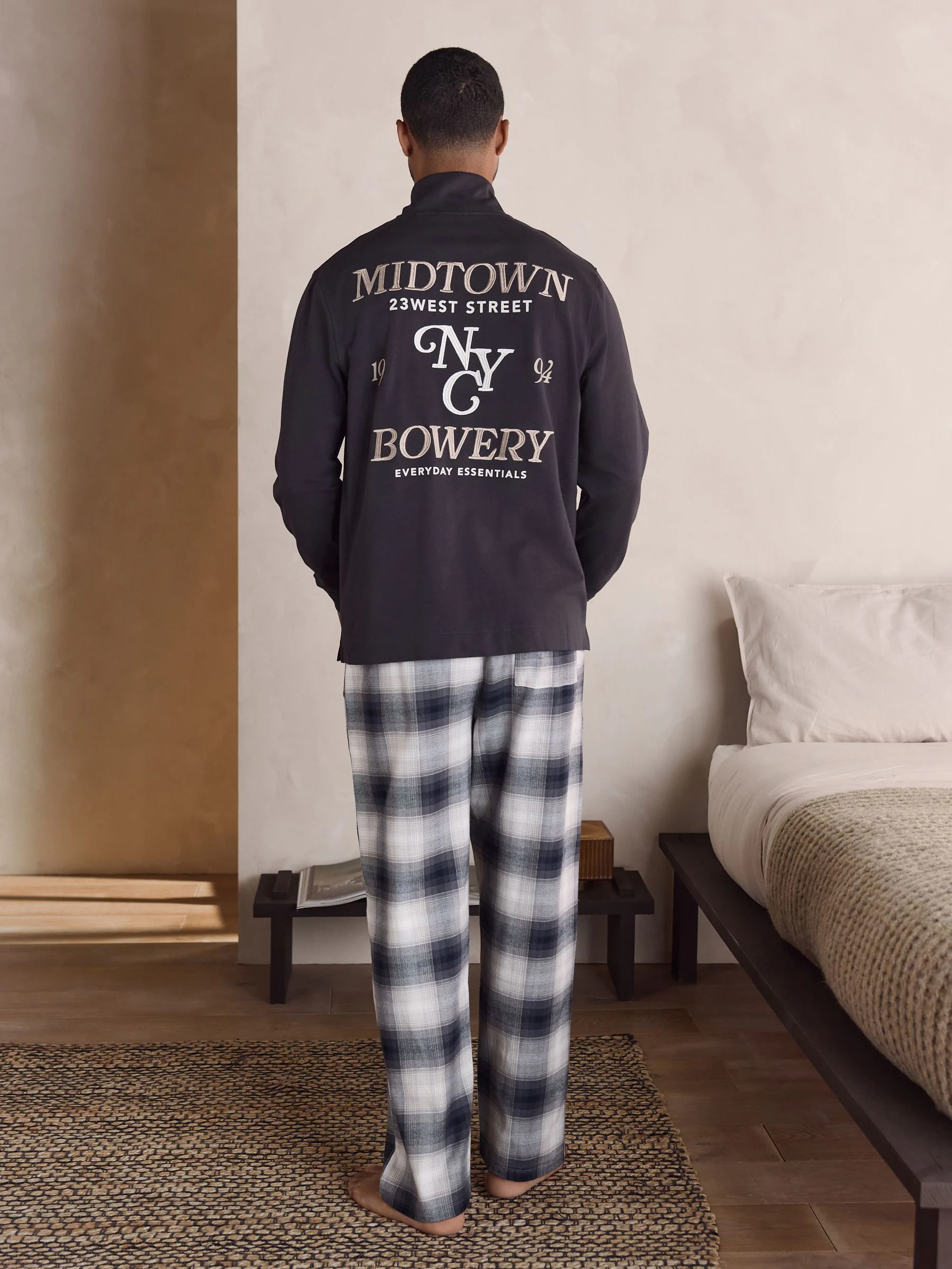 Leisteen grijs - Long Sleeve Embroidered Quarter Zip Pyjamas Set