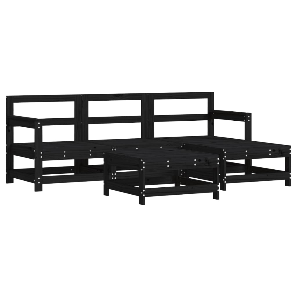 Salon de jardin 5 pcs noir bois massif de pin