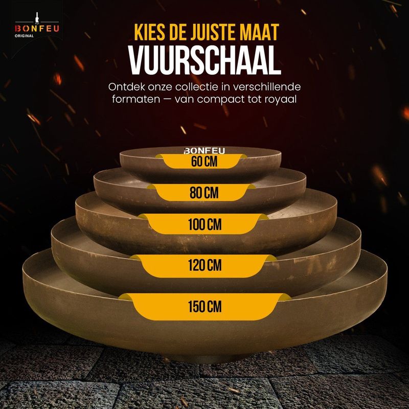 BonFeu Vuurschaal Ø100 cm Cortenstaal - Hoge Kwaliteit Vuurschaal - Optioneel Grillen en Bakken - 100x100x25 cm