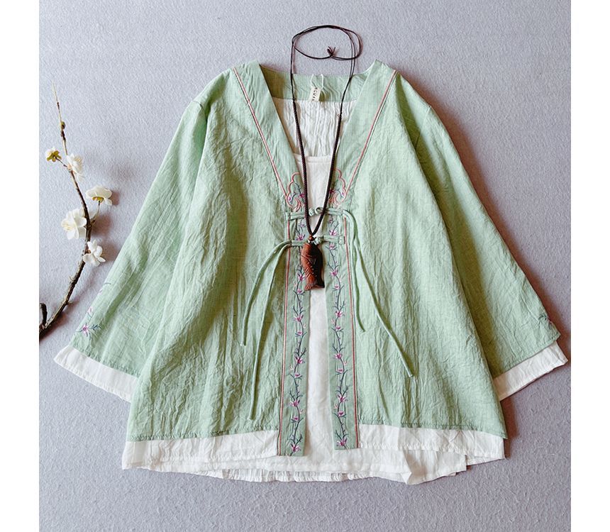 CosmoCorner - Hanfu-blouse met wijde mouwen en geborduurde bloemen