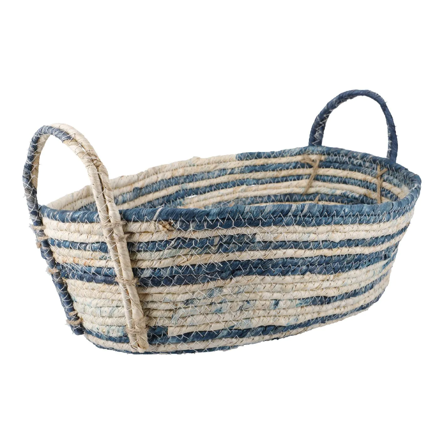 Korb Streifen, oval, blau/natur, 38 cm