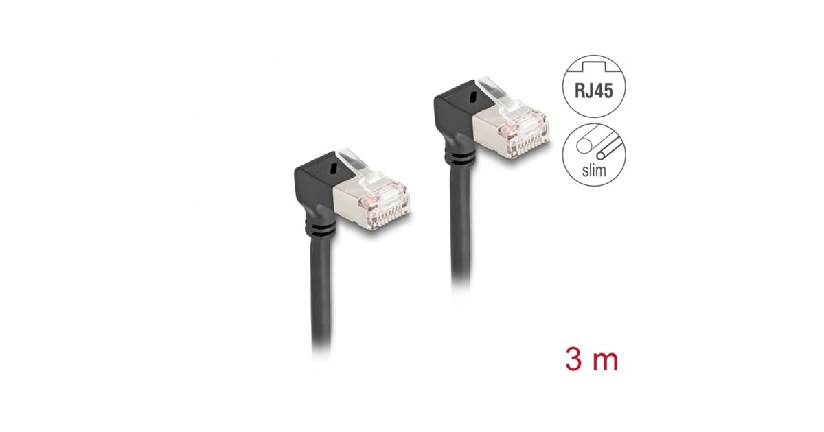 DeLOCKRJ45 Network Cable Cat.6A S/FTP Slim 90° downwards / downwards angled 3 m kabel  (Zwart)