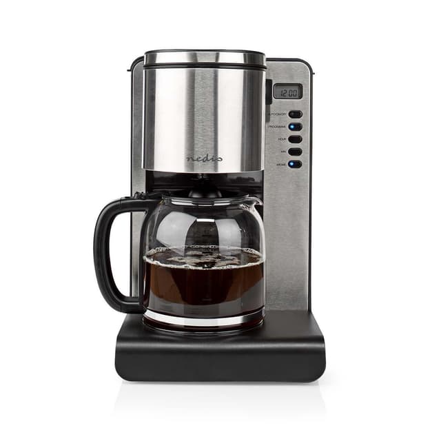 Nedis Kaffemaskine | Filterkaffe | 1.5 l | 12 Kopper | Hold-varm funktion | Tænd timer | LCD display | Urfunktion | Aluminium / Sort