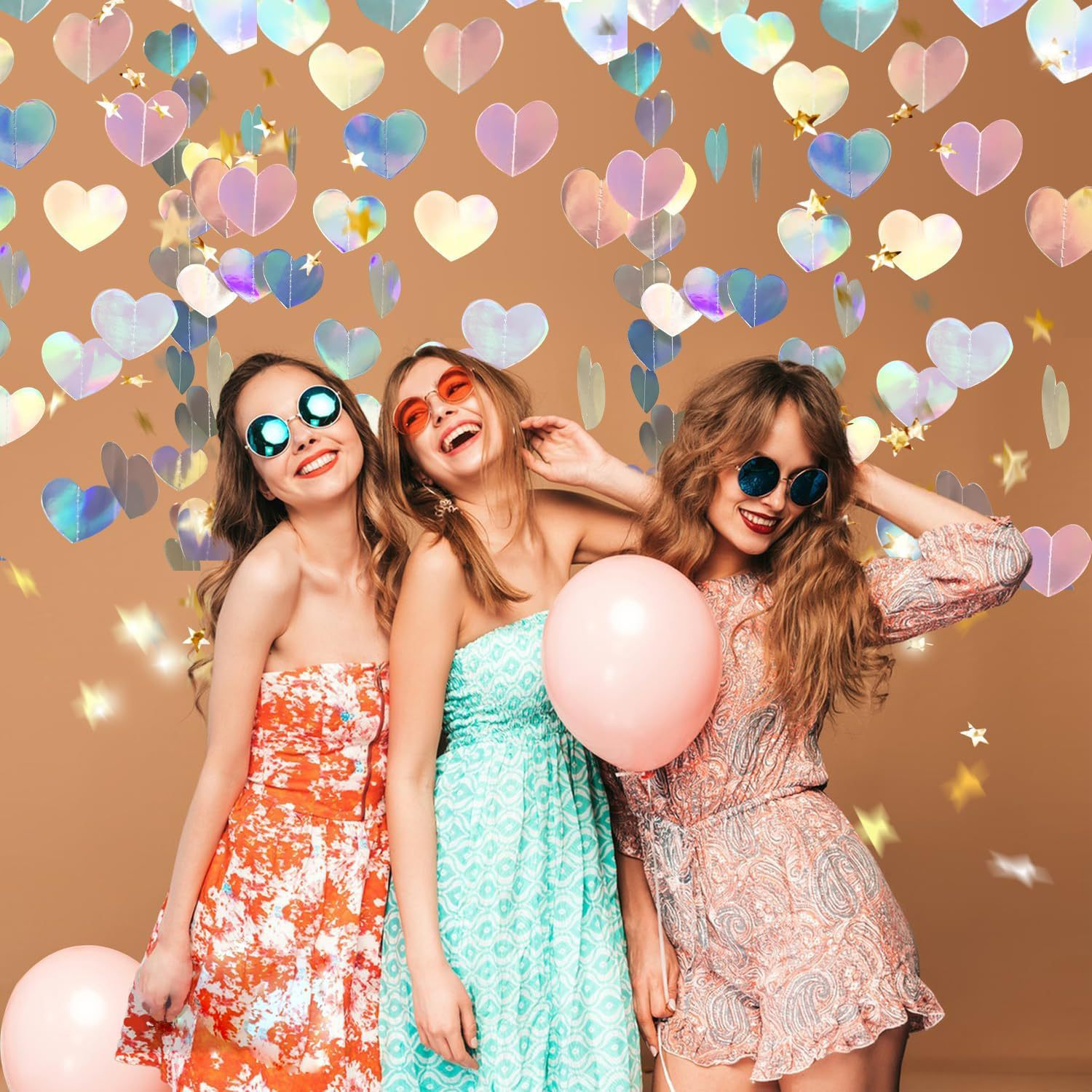 (2er Set) 200x5cm Holographische Herz Girlande Party Dekoration Accessoire Banner - Irisierend