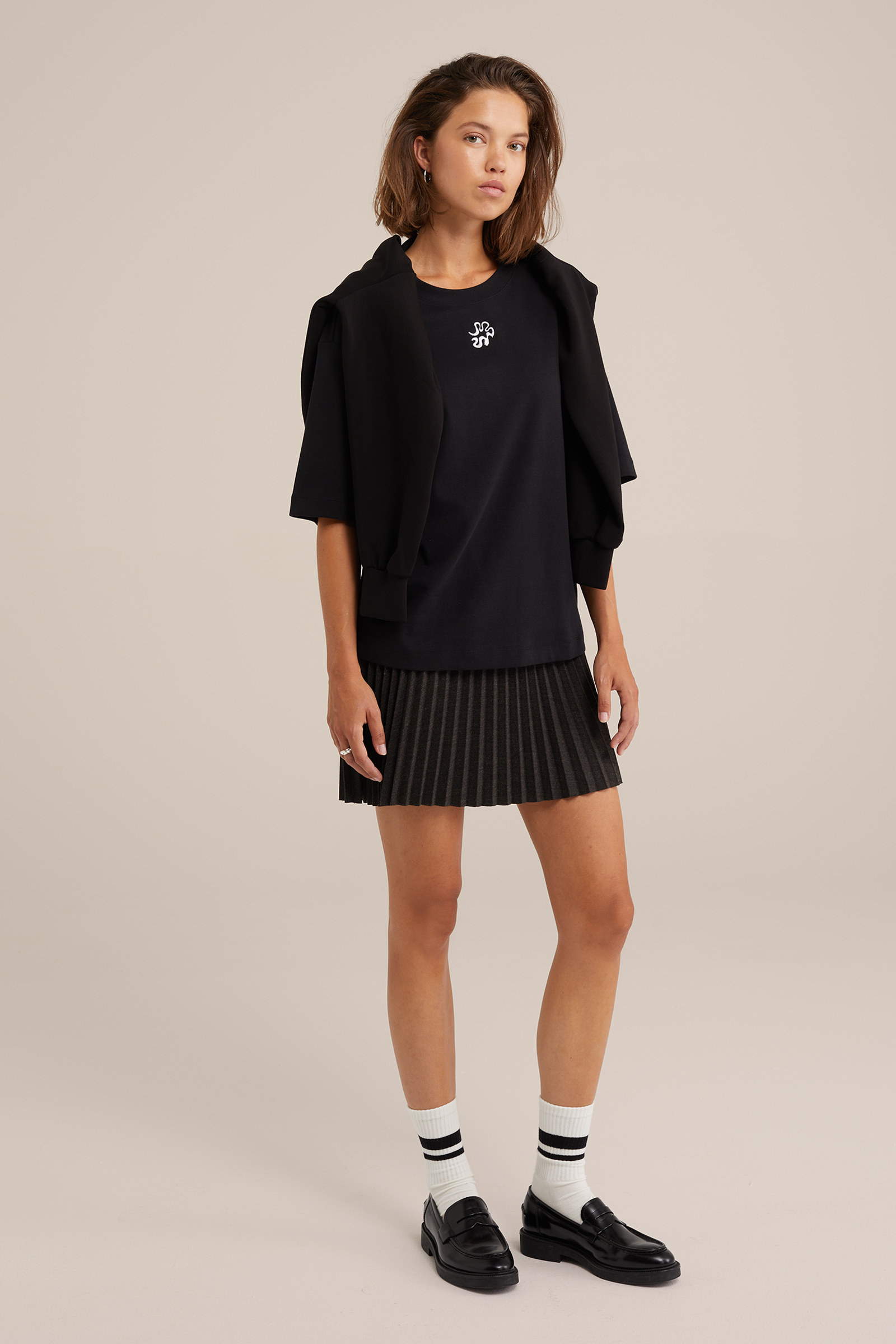 loose fit T-shirt met embroidery WE Fashion Zwart