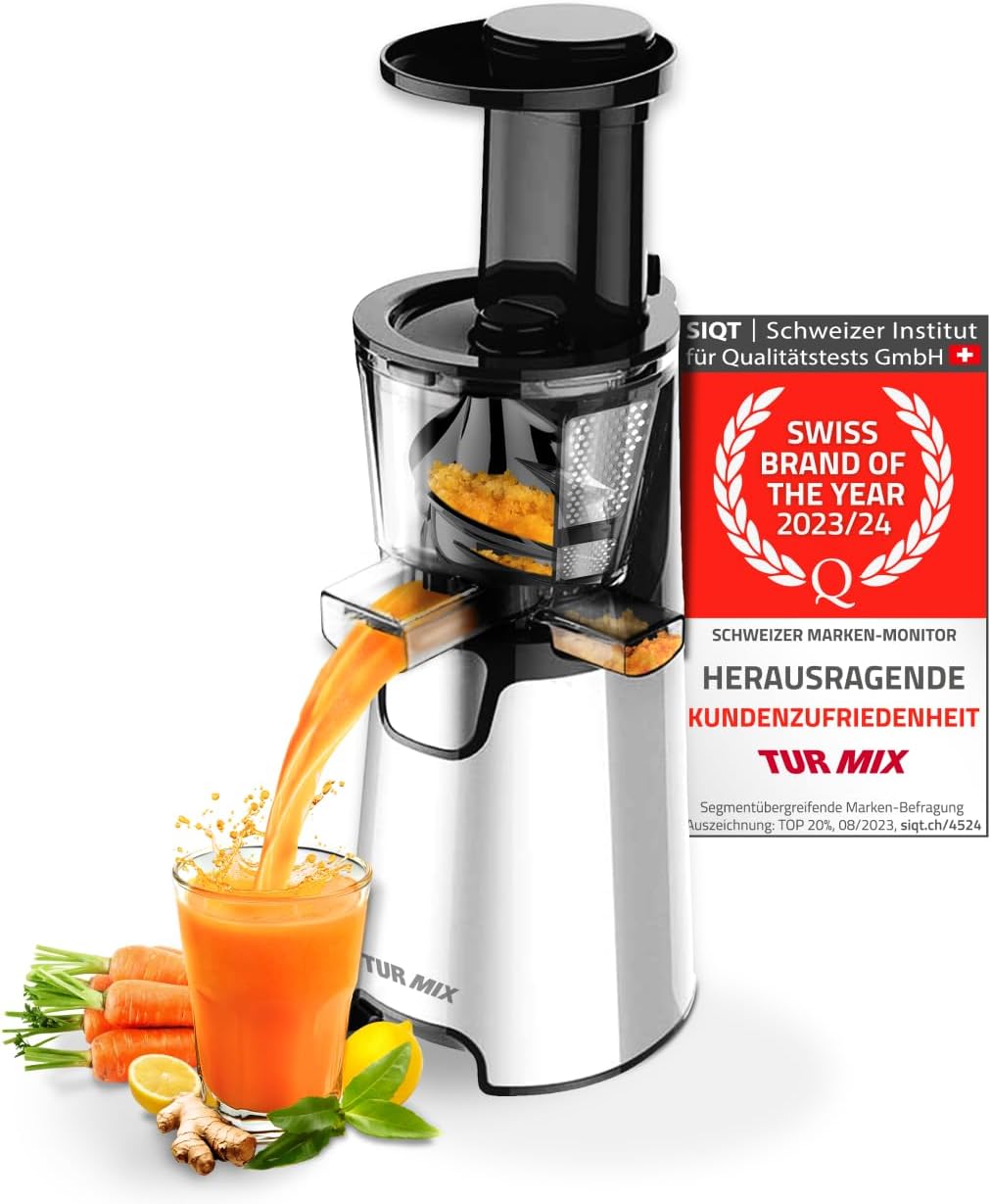 TURMIX Entsafter Slow Juicer CX 680 mit 150W Motor, 3 Siebeinsätze, BPA-frei & leise – Kaltentsafter für ganze Früchte & Gemüse | Saftpresse elektrisch