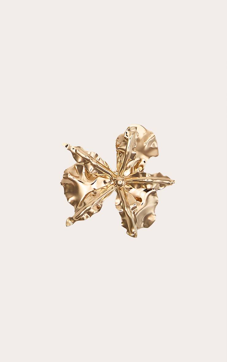 Doré Broche Fleur Abstraite En Feuille Dorée