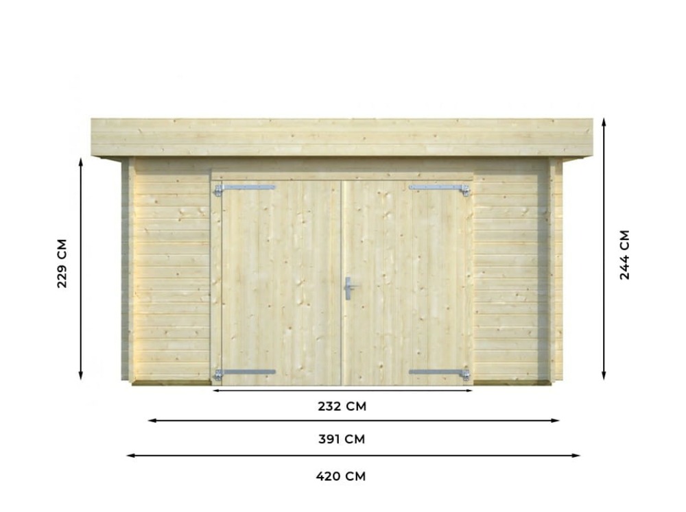 Garage en bois westmount - porte bois - 19,2m² - epaisseur des madriers : 44mm - bandeau de toiture - double vitrage