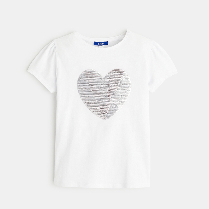 T-shirt à sequins magiques motif cœur rose fille
