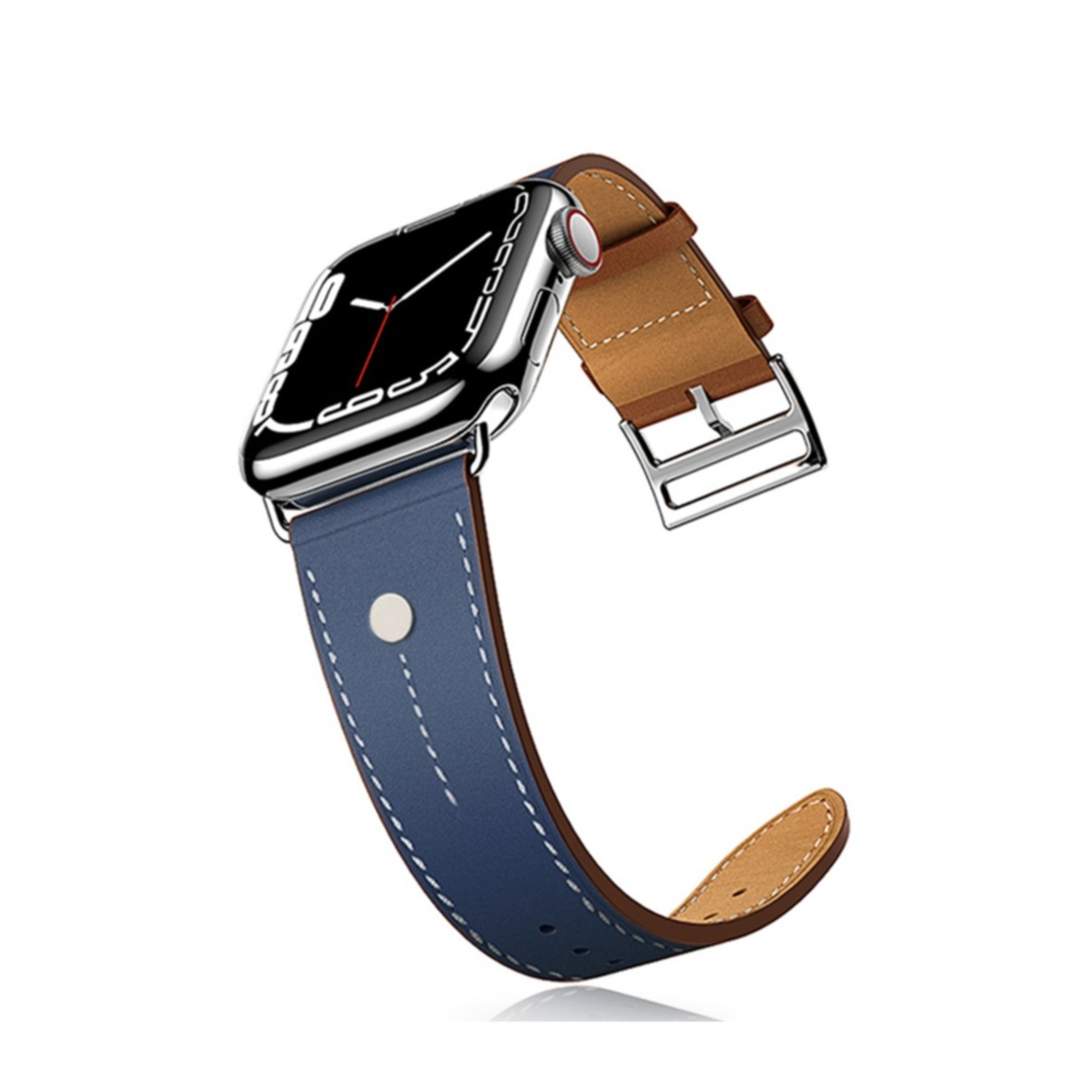 Apple Watch (49/46/45/44 mm) Echtleder Armband mit Dornschliesse (Gelenkumfang: 130-210mm) - Hellblau