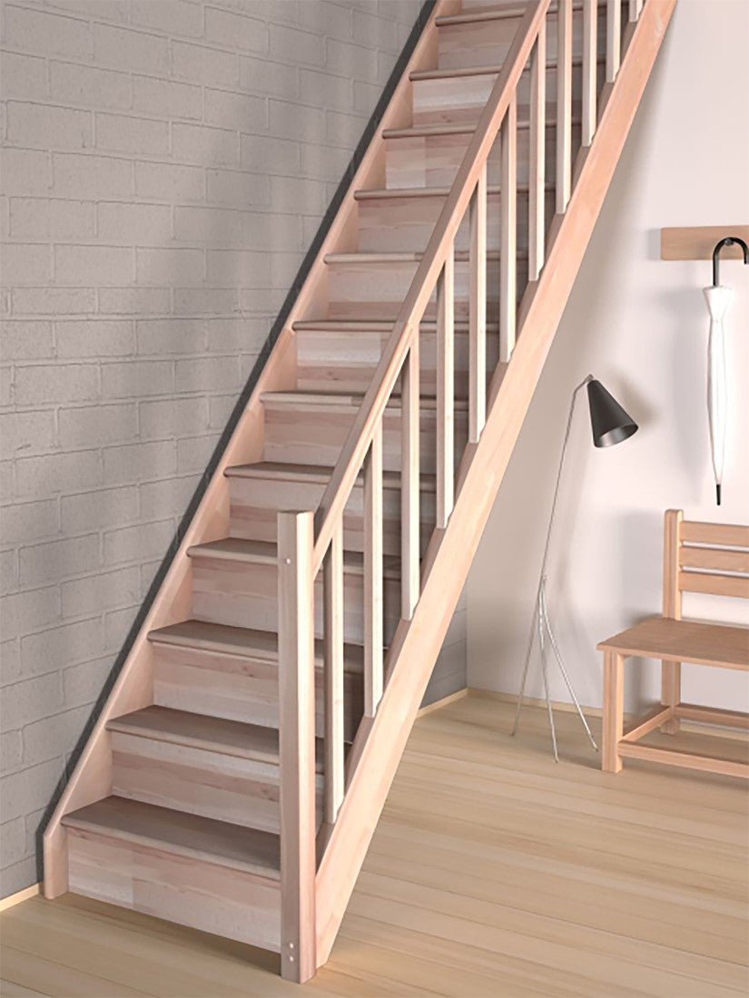 Open rechte trap van HandyStairs Vega60 – beukenhout – 60 cm breed – zonder leuning