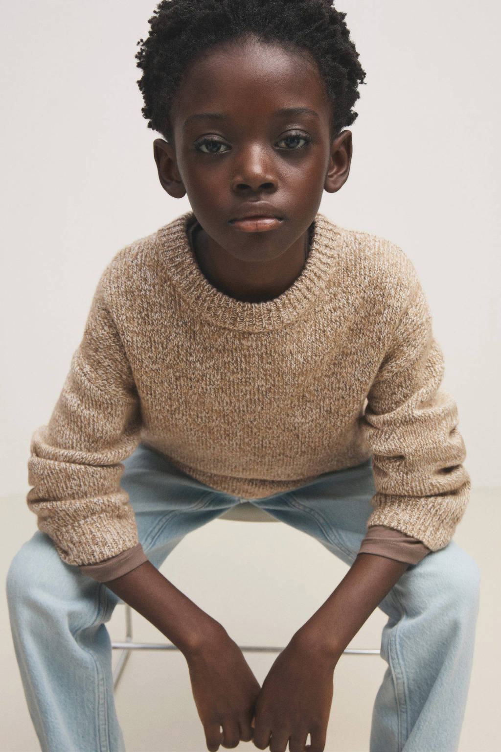 Mango Kids trui lichtbruin gebreid