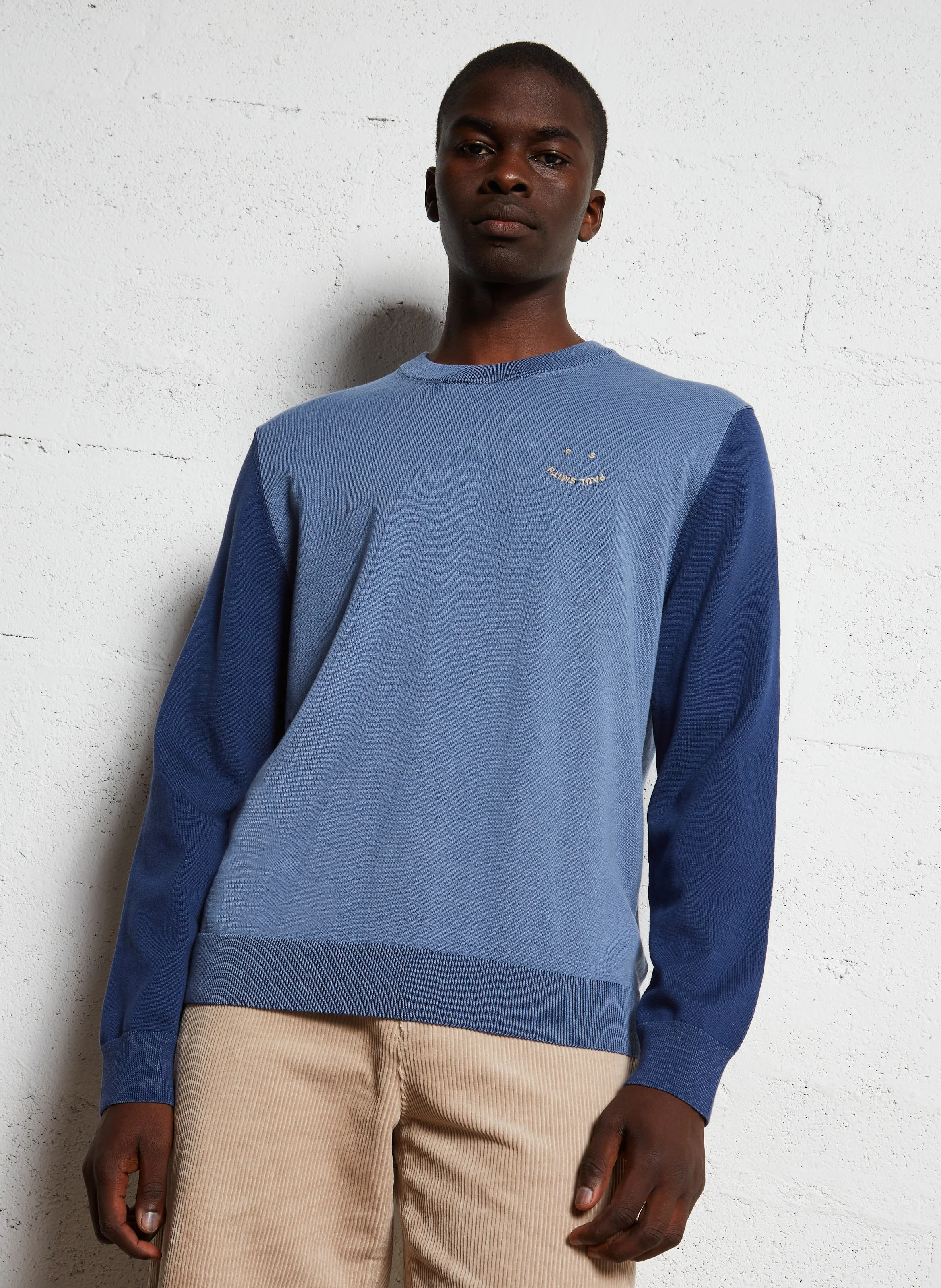 Pull col rond regular en coton bio | Bleu