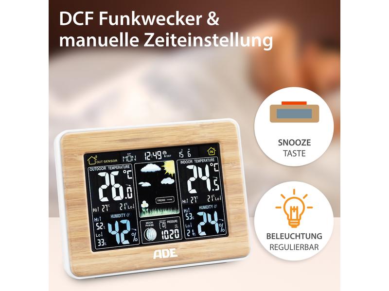 ADE Wetterstation WS1703 Bambus Wetterstation