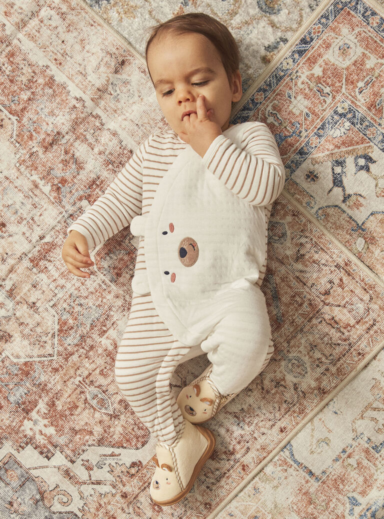Grenouillière beige en tubique à imprimé à rayures
