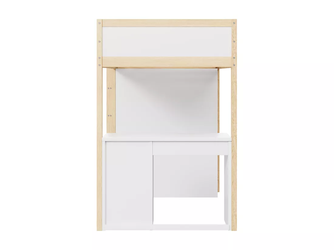 Lit mezzanine 90x200 cm - avec meubles de rangement et un bureau - en bois massif - Naturel