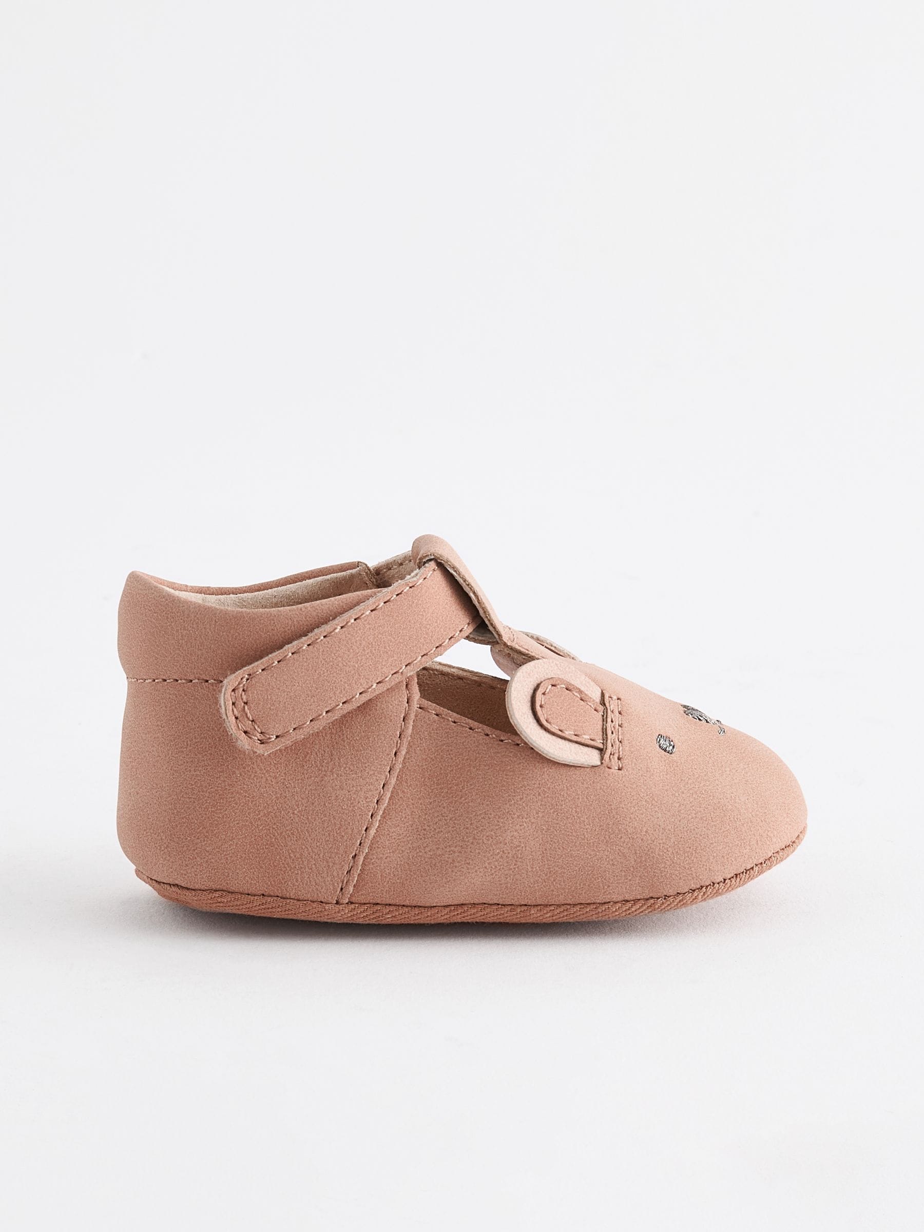 Bruin met bruine beer - Babyschoenen met T-bandje (0-24 mnd)