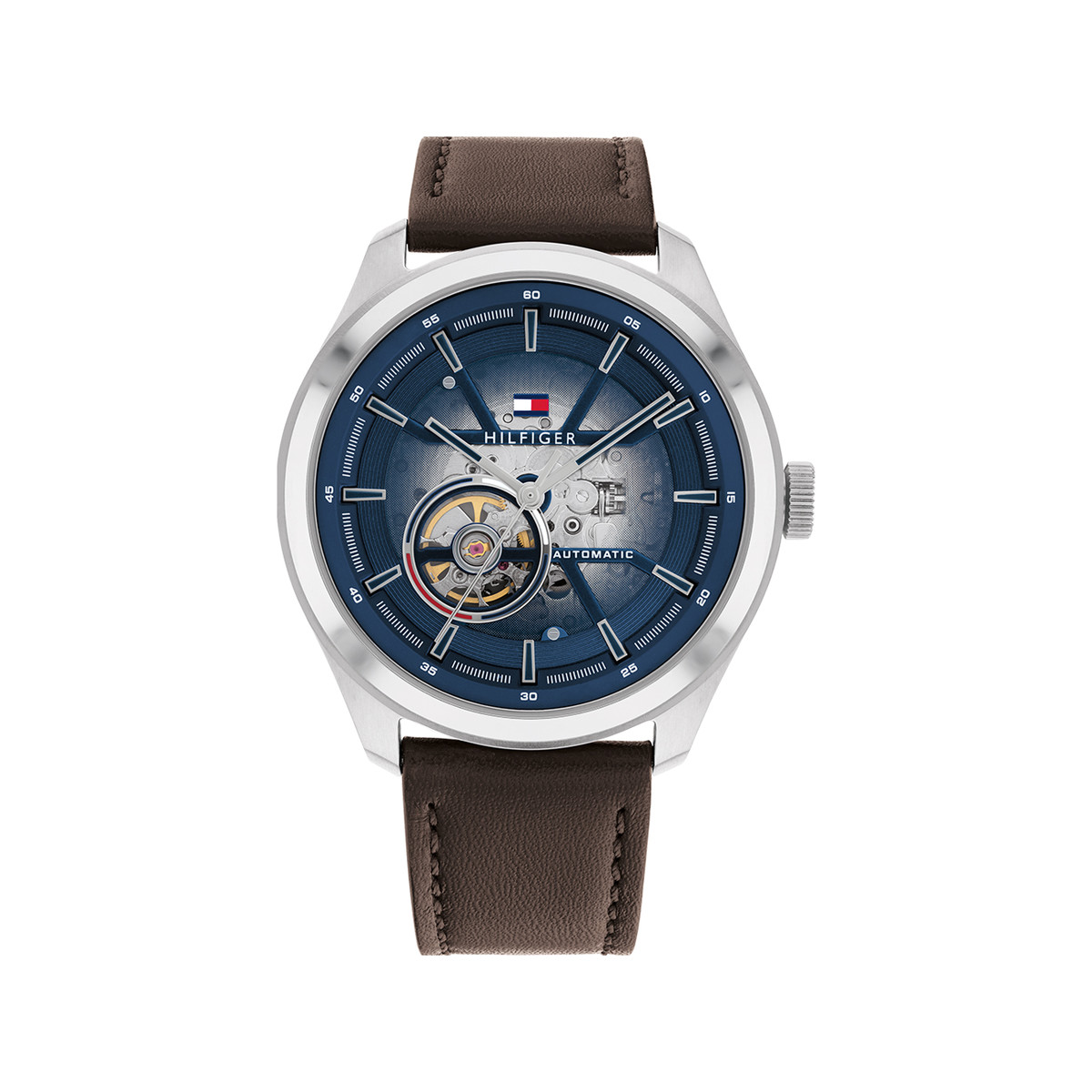 Montre Tommy Hilfiger homme automatique acier bracelet cuir marron