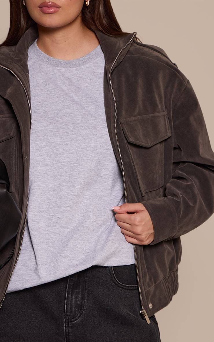 Gris Foncé Blouson Aviateur En Synthétique Avec Col Montant Et Détails De Poches