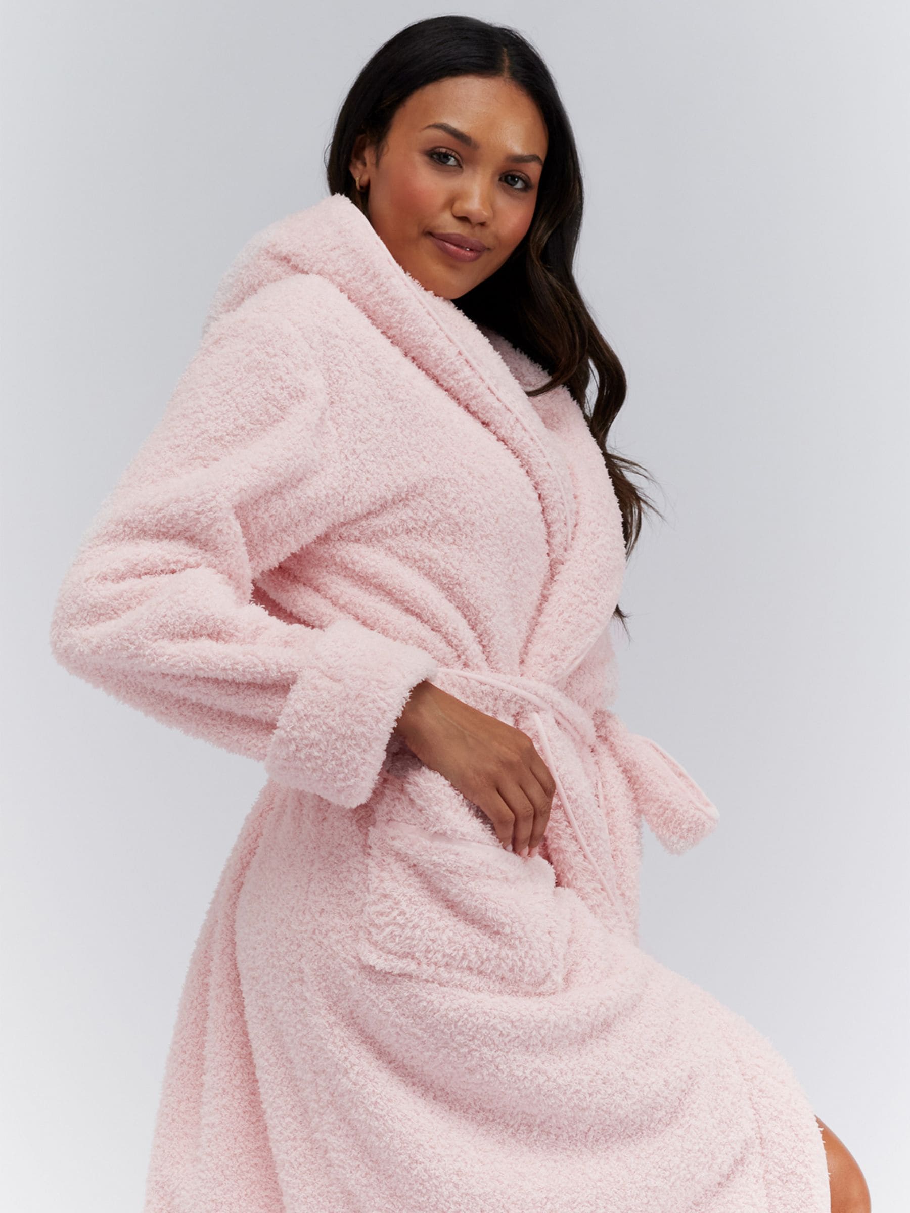Boux Avenue Pink Fluffy Boucle Long Dressing Gown