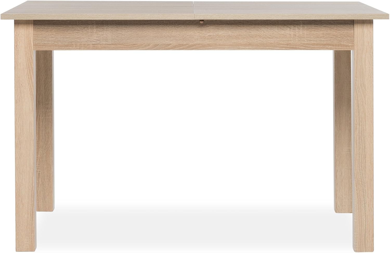 möbelando Esszimmertisch 4-Fuß mit Auszugfunktion in Sonoma-Eiche, Stoß und kratfest, Platz für bis zu 6 Personen - 120 (160) x 76,5 x 70 cm (B/H/T) Auszugtisch, Holztisch, Esstisch, Küchentisch