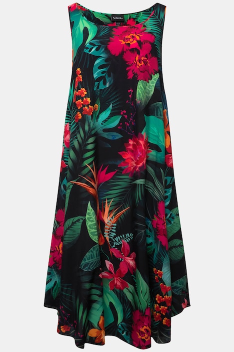 Kleid, Dschungel, A-Linie, Rundhals, ärmellos