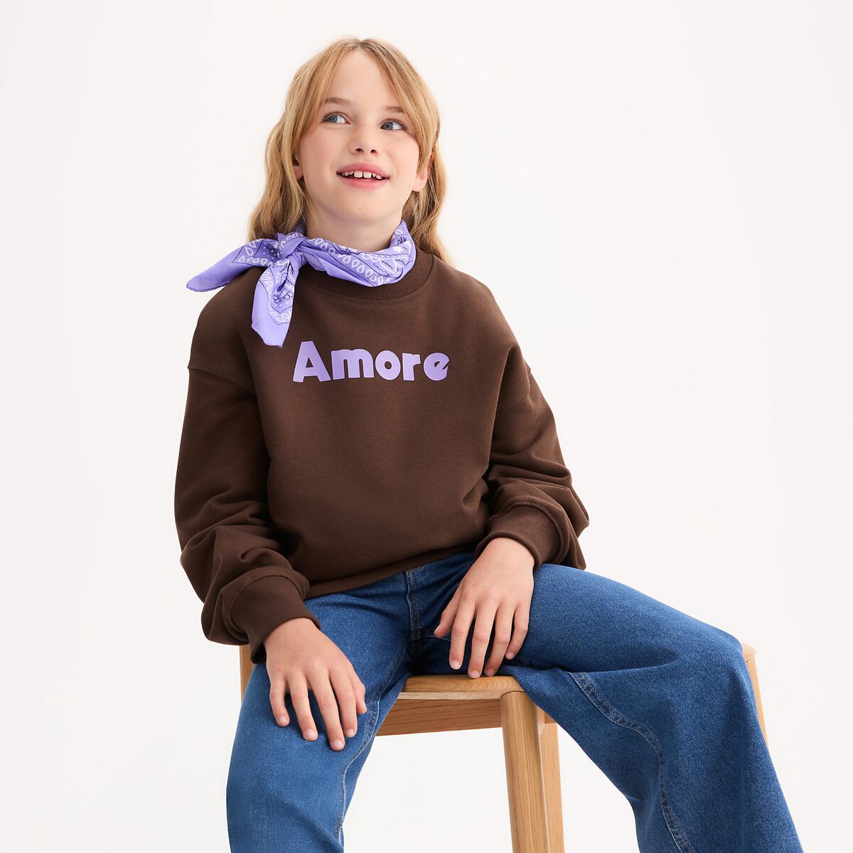 COLEÇÕES LA REDOUTE<br>Suéter com gola redonda e texto, em fleece