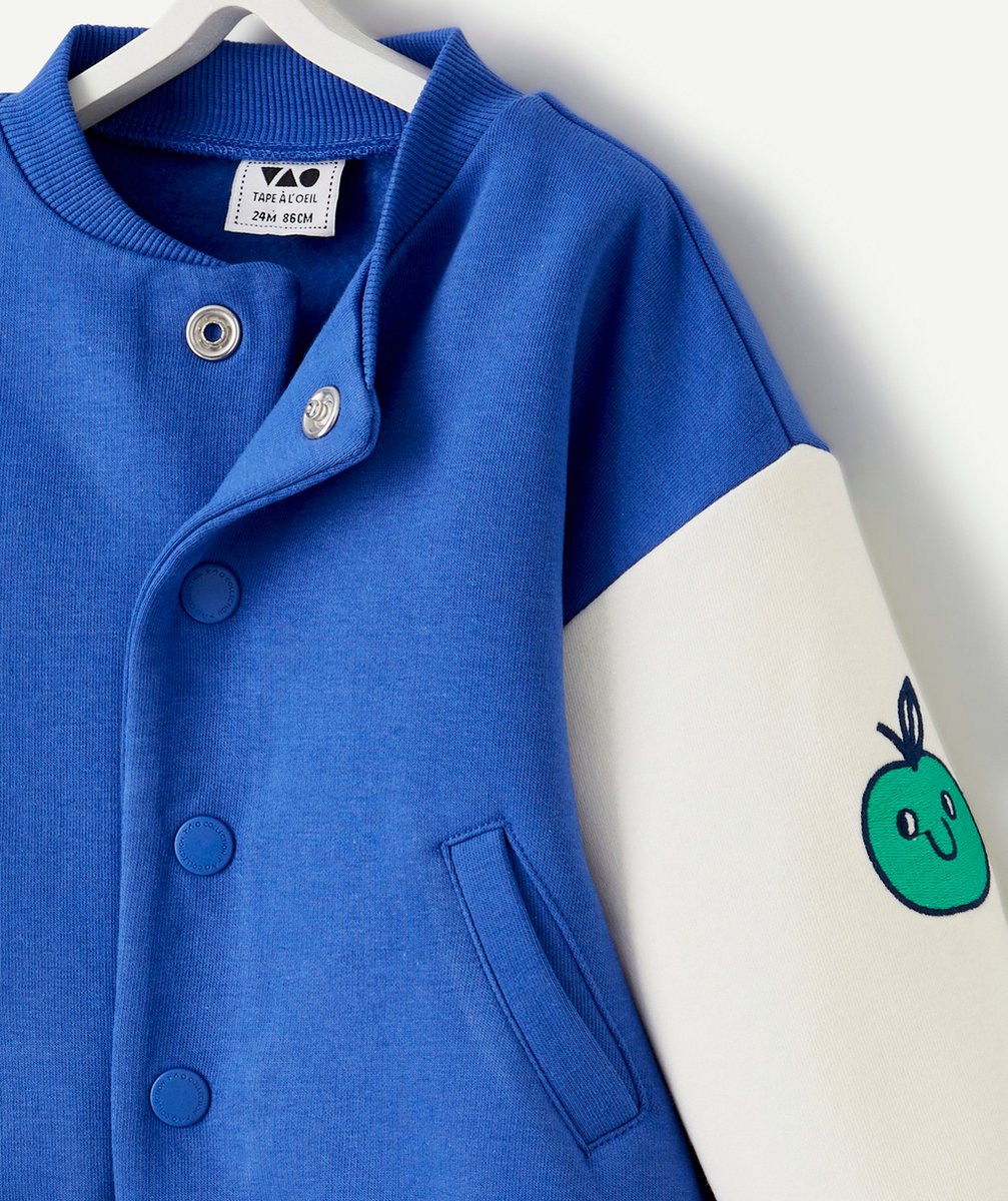 CARDIGAN STYLE TEDDY BÉBÉ GARÇON EN COTON BIO BLEU ET BLANC