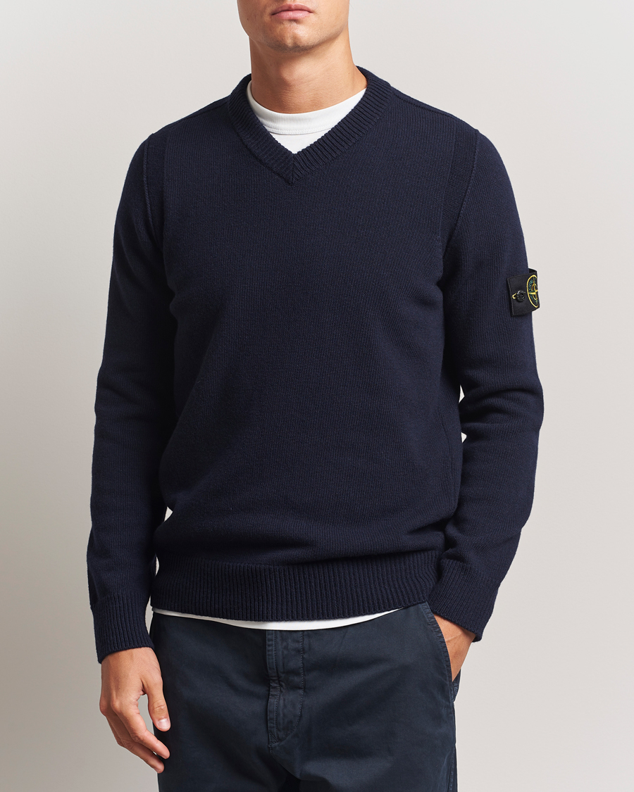 Stone Island Knitted Lambswool V-Neck Navy