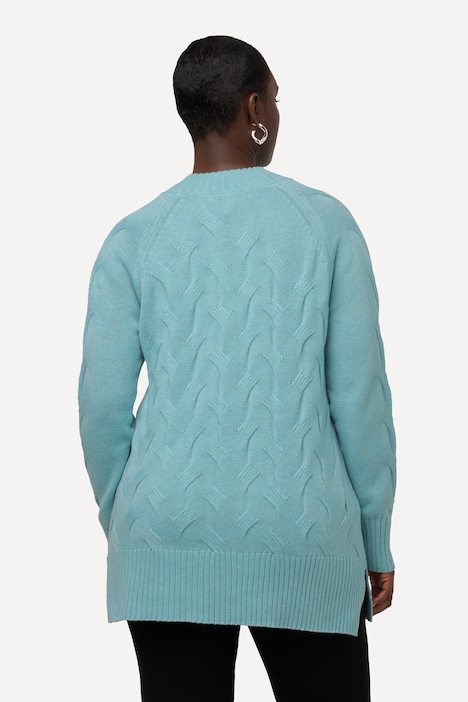 Pullover, Zopfmuster, Stehkragen, Raglan-Langarm