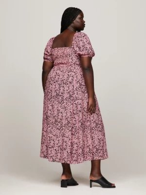 Vestido longo com estampa animal e mangas bufantes