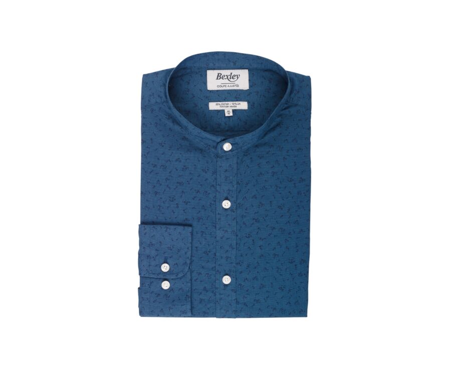 Chemise coton lin homme bleue imprimé fleuri - SIGISBERT