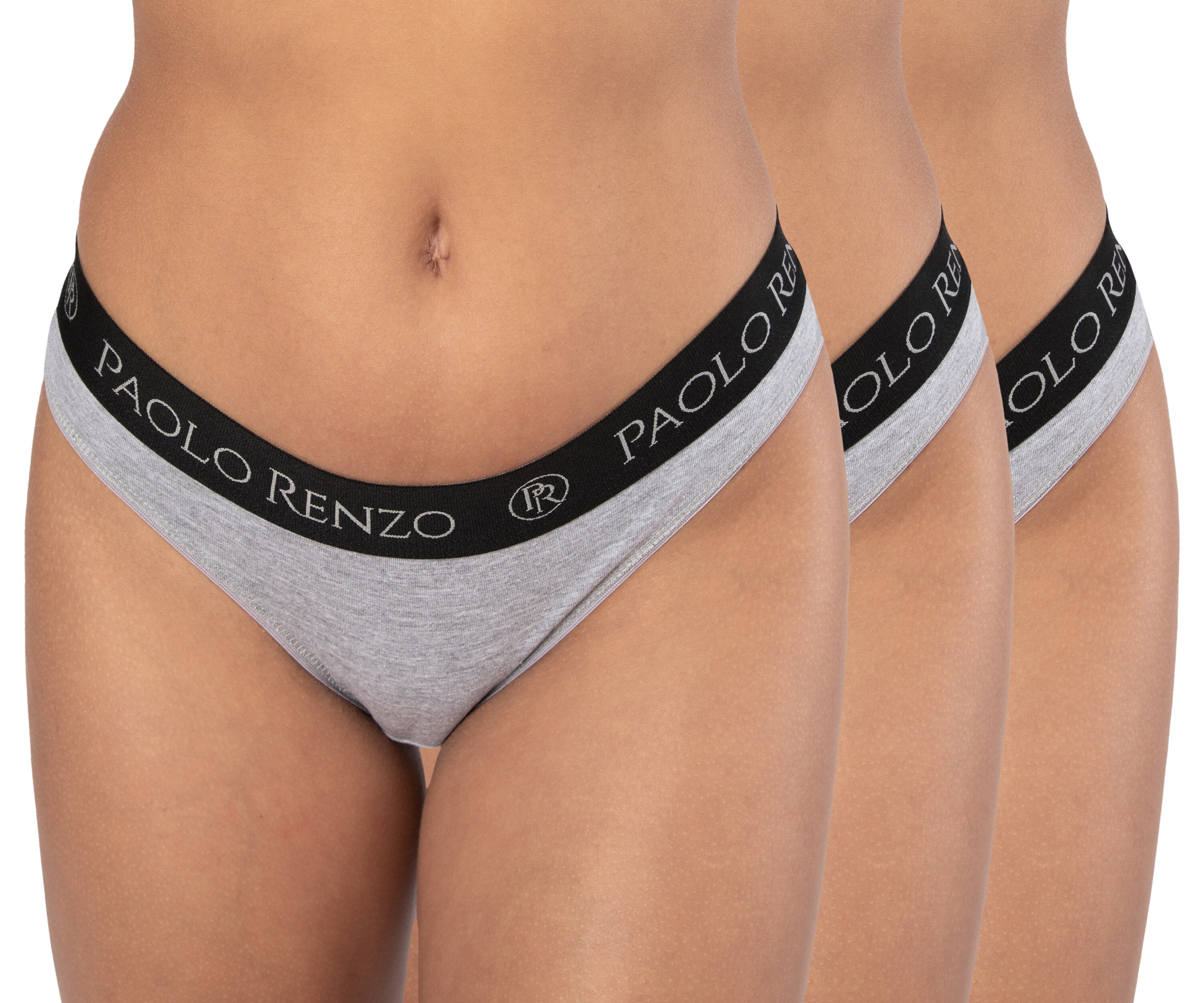 Paolo Renzo® Damen Baumwoll Tanga SPORT LINE 3 Paar - Größe XL - Schwarz