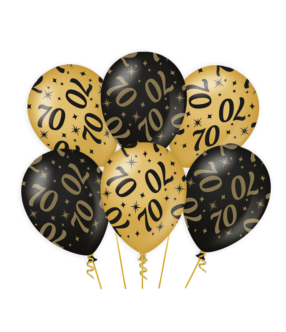 Ballonnen 70 Jaar Goud Zwart 30cm 6st
