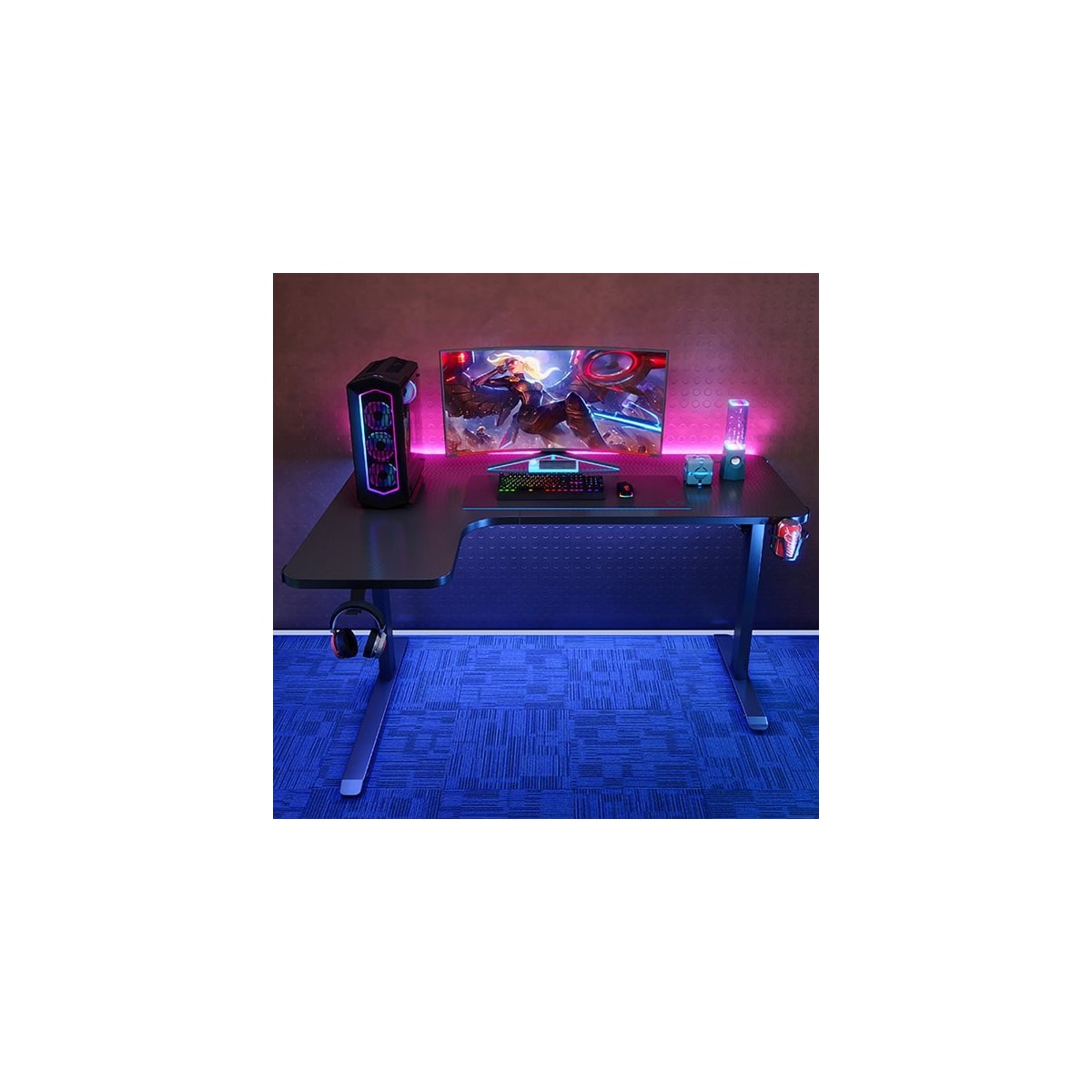 Venstrevendt gamingbord med justerbar bredde og karbonfiberstruktur