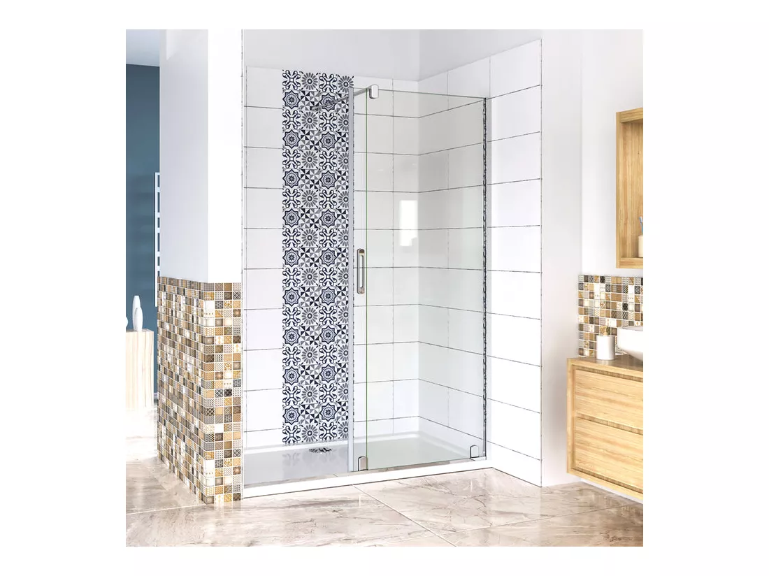 Porte de douche coulissante 140x190cm verre 8mm anticalcaire porte de douche Hauteur 190cm avec barre de maintien