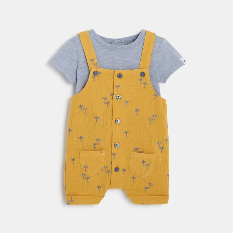 Ensemble t-shirt et salopette courte bébé garçon jaune Absorba Jaune