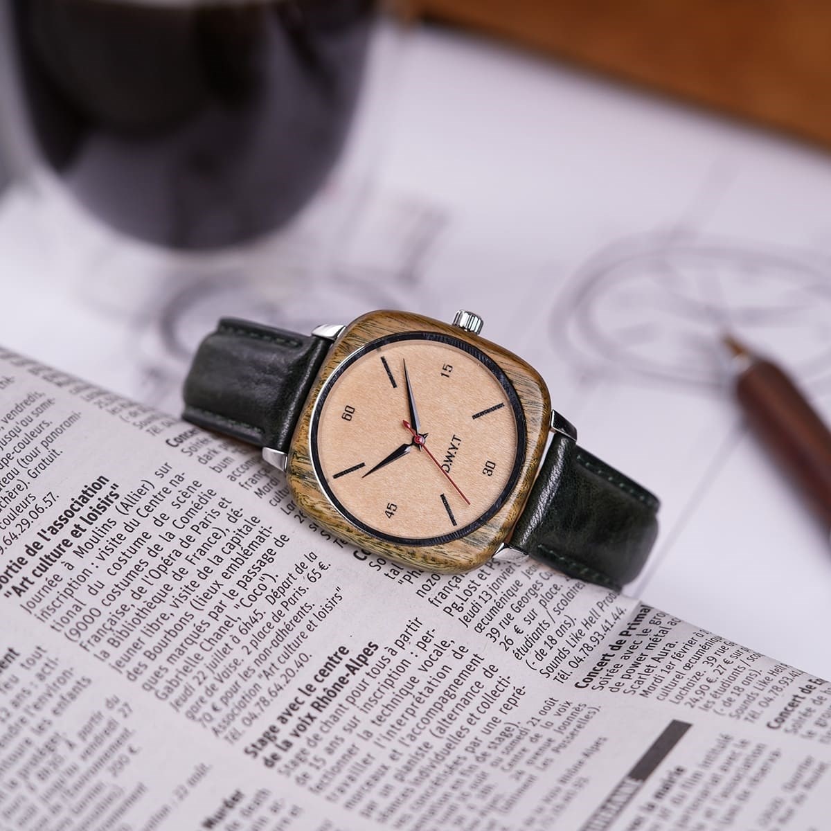 DWYT- Montre en bois - GREEN SQUARE