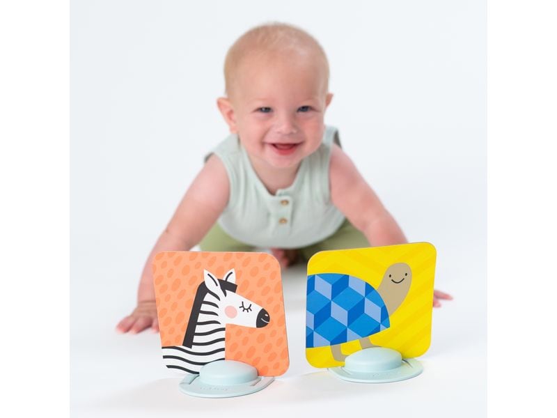 TAF-TOYS Meine ersten Spielkarten 0M Set mit 30 Bildern, babysicherem Spiegel und 2 einzigartigen Ständern