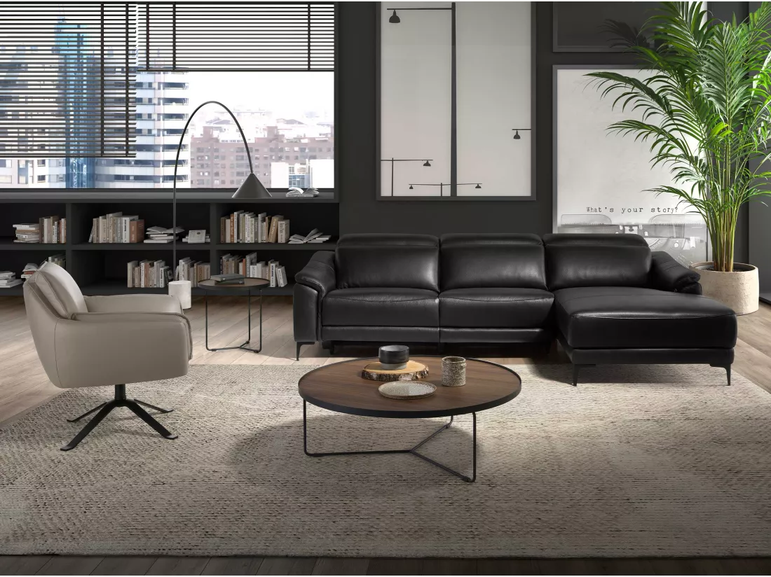 canapé d'angle relax droite en cuir noir 6205 ANGEL CERDA