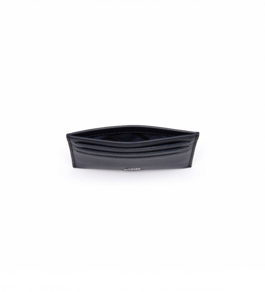 Porta-cartões Lacoste Fitzgerald em couro, azul-marinho - 11x7,5x0,5cm -