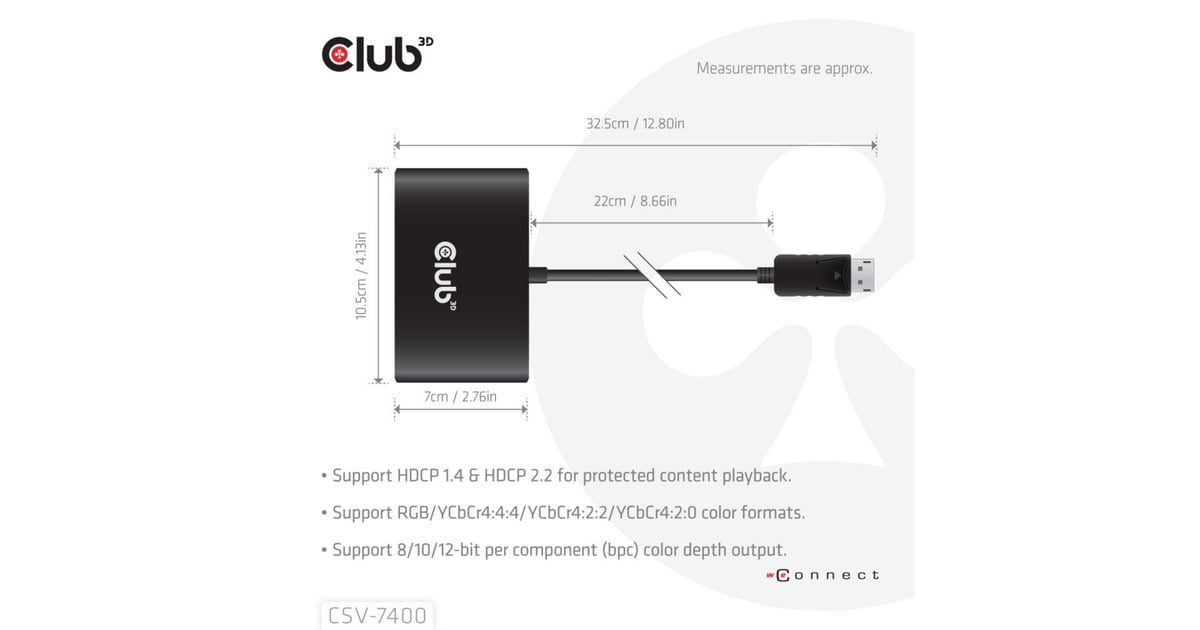 Club 3DDisplayPort Quad Monitor Hub MST 4x 4K30Hz displayport splitter  (Zwart)